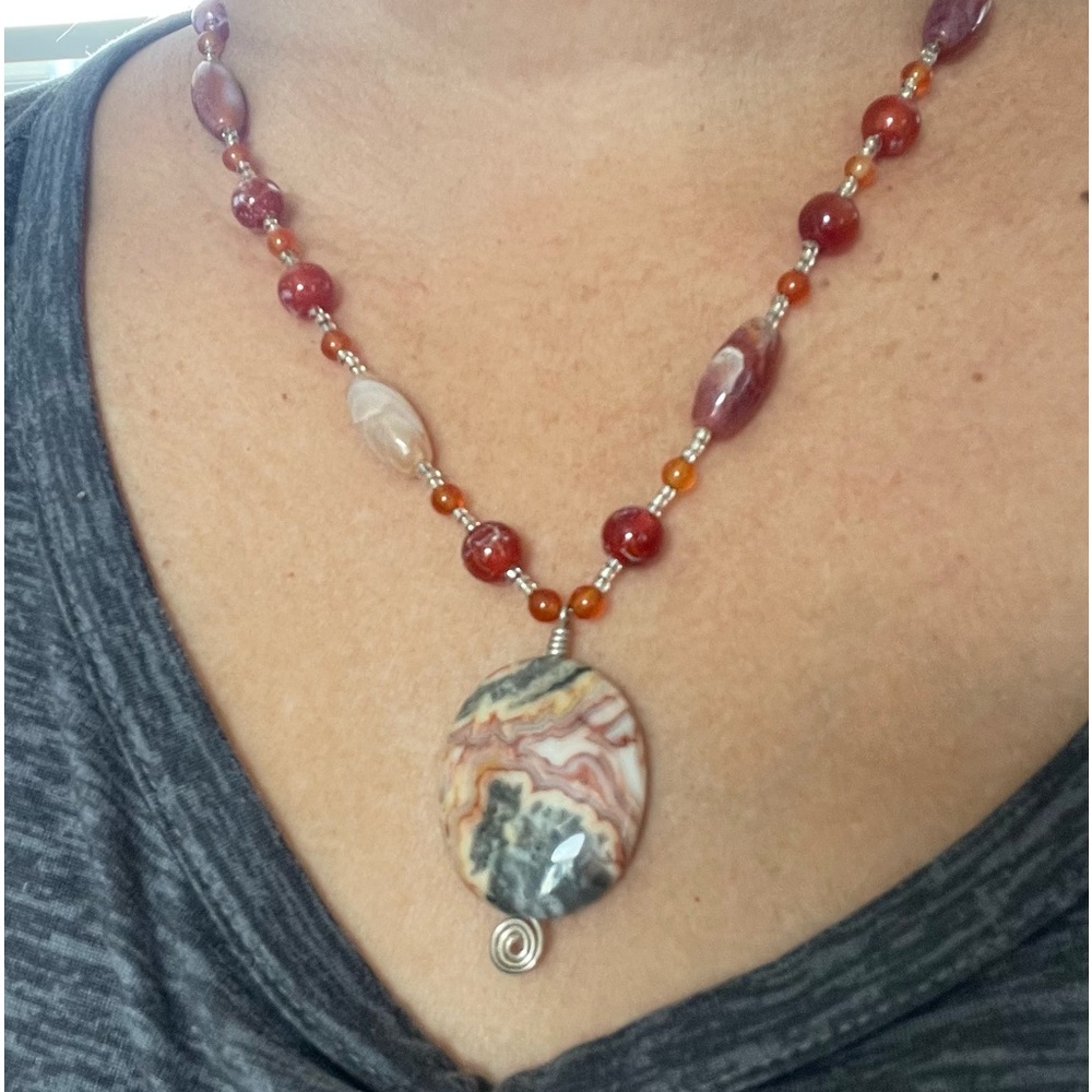Jasper beaded/stone necklace/rare find/orange fall colors/ gorgeous